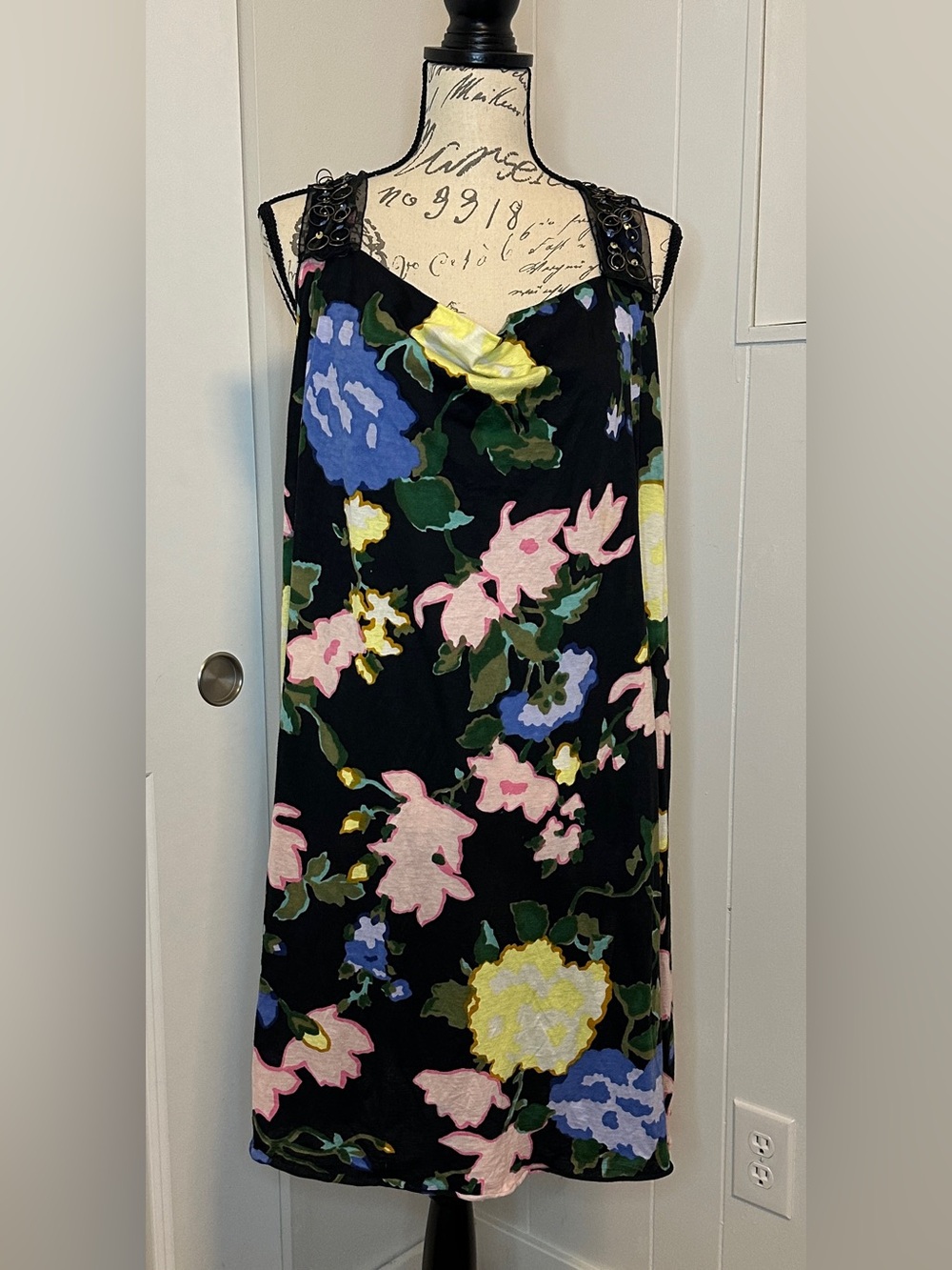 M Missoni Floral Cotton Cowl Racerback Mini Dress Ring & Sequin Strap Size 12